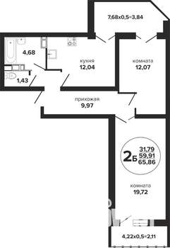 2-к квартира, вторичка, 66м2, 5/24 этаж