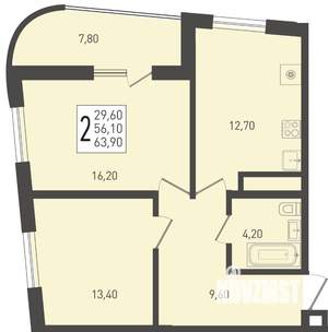 2-к квартира, строящийся дом, 64м2, 19/24 этаж