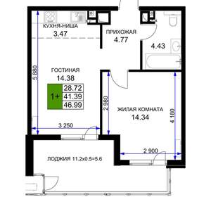 1-к квартира, вторичка, 47м2, 15/16 этаж