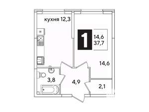 1-к квартира, вторичка, 38м2, 1/16 этаж