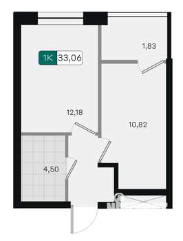 1-к квартира, вторичка, 33м2, 2/18 этаж