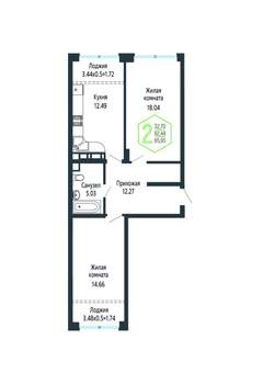 2-к квартира, вторичка, 66м2, 3/24 этаж