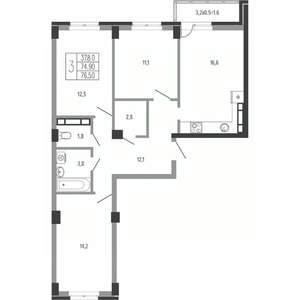 3-к квартира, вторичка, 79м2, 13/15 этаж