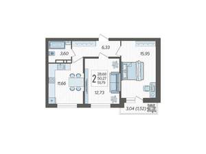 2-к квартира, вторичка, 52м2, 14/16 этаж