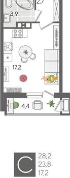 Студия квартира, вторичка, 28м2, 5/24 этаж