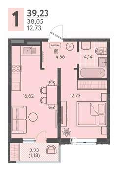 1-к квартира, вторичка, 39м2, 9/18 этаж