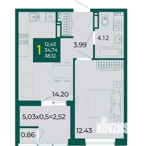 1-к квартира, вторичка, 38м2, 15/18 этаж