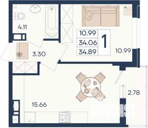 1-к квартира, вторичка, 35м2, 4/18 этаж