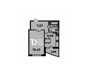 1-к квартира, вторичка, 43м2, 13/19 этаж