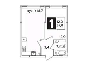 1-к квартира, вторичка, 38м2, 1/16 этаж
