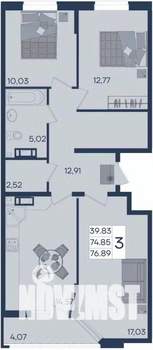 3-к квартира, вторичка, 77м2, 3/18 этаж
