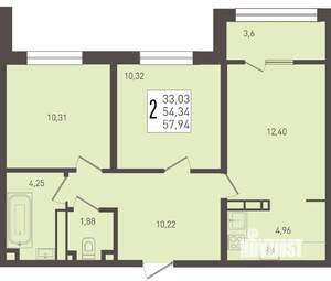 2-к квартира, строящийся дом, 58м2, 7/8 этаж