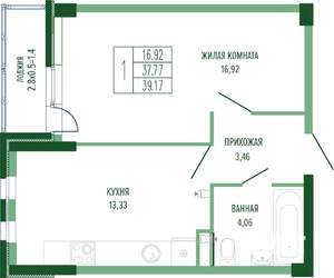 1-к квартира, вторичка, 40м2, 1/4 этаж