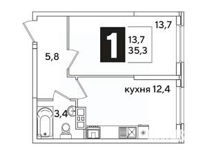 1-к квартира, вторичка, 35м2, 9/16 этаж