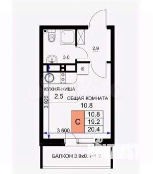Студия квартира, вторичка, 20м2, 16/16 этаж