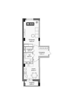 1-к квартира, вторичка, 39м2, 7/9 этаж