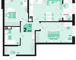 2-к квартира, вторичка, 62м2, 15/18 этаж