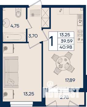 1-к квартира, вторичка, 41м2, 2/18 этаж