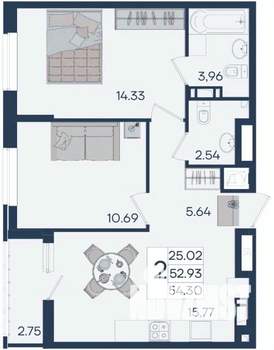 2-к квартира, вторичка, 54м2, 4/18 этаж
