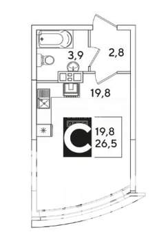 Студия квартира, вторичка, 27м2, 9/16 этаж