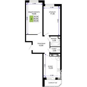 2-к квартира, вторичка, 68м2, 15/19 этаж