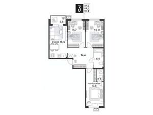 3-к квартира, строящийся дом, 93м2, 2/9 этаж