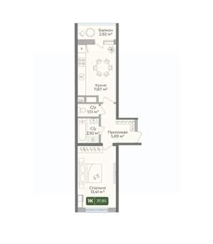1-к квартира, вторичка, 38м2, 3/10 этаж