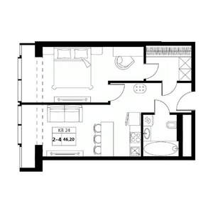 2-к квартира, вторичка, 46м2, 14/19 этаж