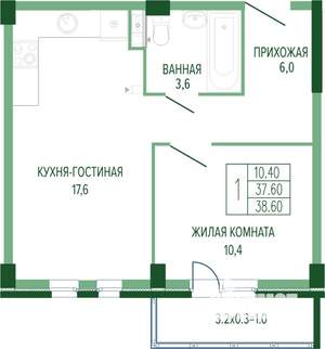 1-к квартира, вторичка, 39м2, 1/7 этаж