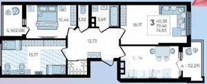 3-к квартира, вторичка, 75м2, 8/19 этаж