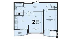 2-к квартира, вторичка, 45м2, 8/24 этаж