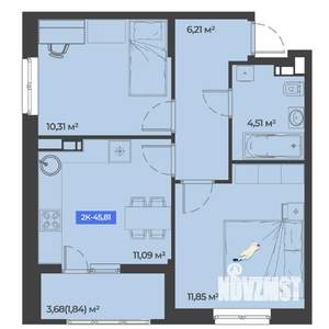 2-к квартира, строящийся дом, 46м2, 1/5 этаж