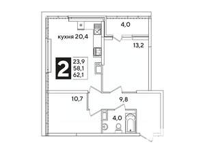 2-к квартира, вторичка, 62м2, 16/16 этаж