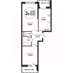 2-к квартира, вторичка, 58м2, 19/24 этаж