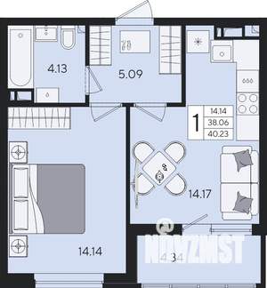 1-к квартира, вторичка, 40м2, 4/8 этаж