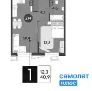 1-к квартира, вторичка, 41м2, 12/9 этаж
