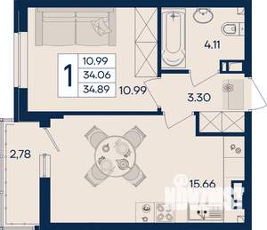 1-к квартира, вторичка, 35м2, 7/18 этаж