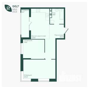 2-к квартира, вторичка, 56м2, 4/18 этаж