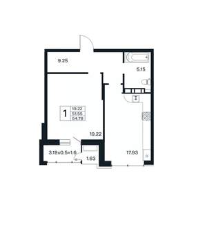 1-к квартира, вторичка, 55м2, 2/12 этаж