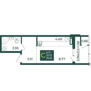 Студия квартира, вторичка, 26м2, 16/18 этаж
