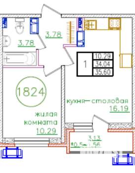 1-к квартира, вторичка, 36м2, 8/25 этаж