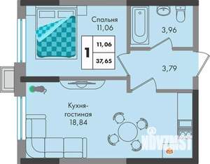 1-к квартира, вторичка, 38м2, 5/9 этаж