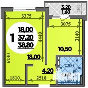 1-к квартира, строящийся дом, 39м2, 22/22 этаж