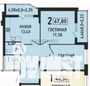 2-к квартира, вторичка, 72м2, 7/16 этаж