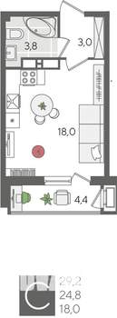 Студия квартира, вторичка, 29м2, 19/24 этаж