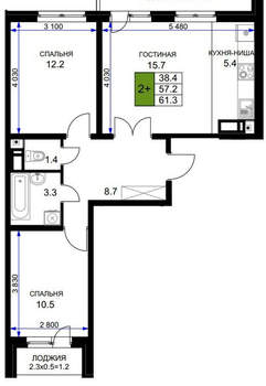 3-к квартира, вторичка, 62м2, 10/17 этаж