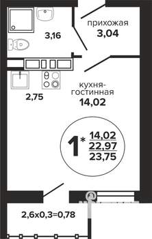 Студия квартира, вторичка, 24м2, 7/24 этаж
