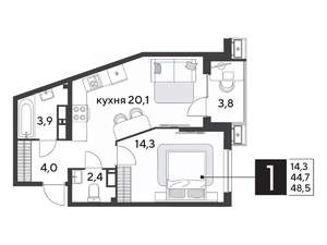 1-к квартира, вторичка, 49м2, 13/18 этаж