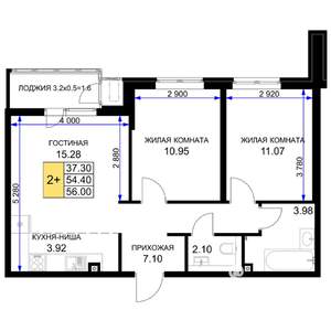 2-к квартира, вторичка, 56м2, 2/16 этаж