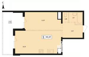1-к квартира, строящийся дом, 41м2, 3/25 этаж